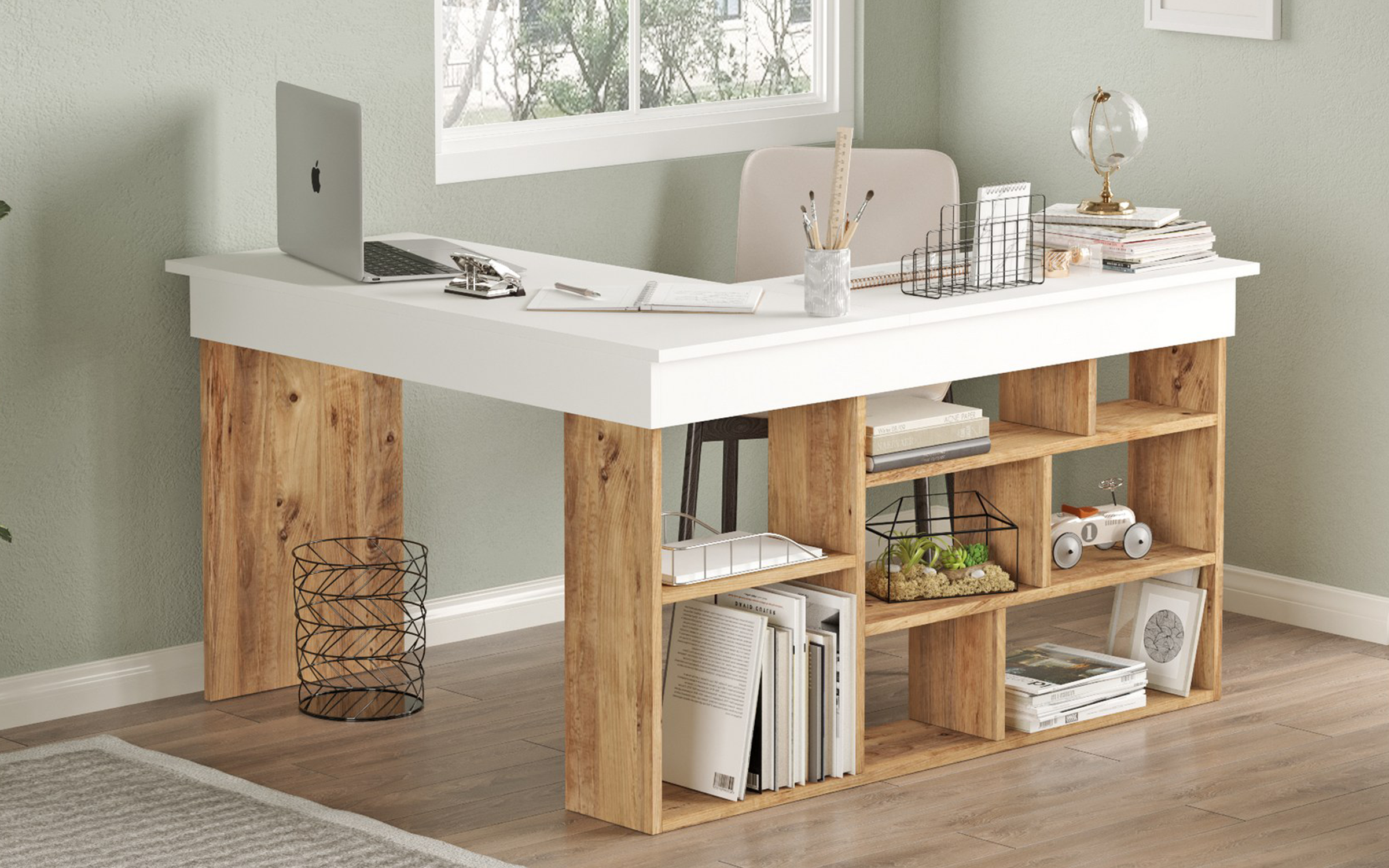 Birou Corny, pin atlantic + alb  4